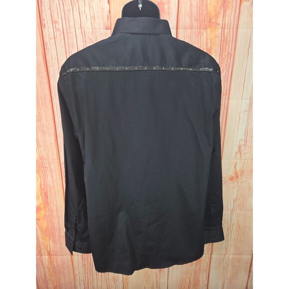 Karl Lagerfeld Paris Mens Studded Black Dress Shirt Large - Picture 2 of 10